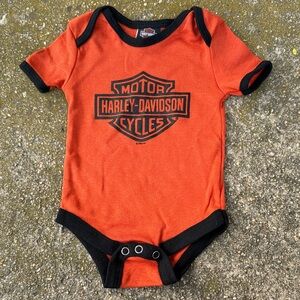 NWOT! Harley-Davidson Orange and Black Infant Bodysuit Onesie 0-3 mos